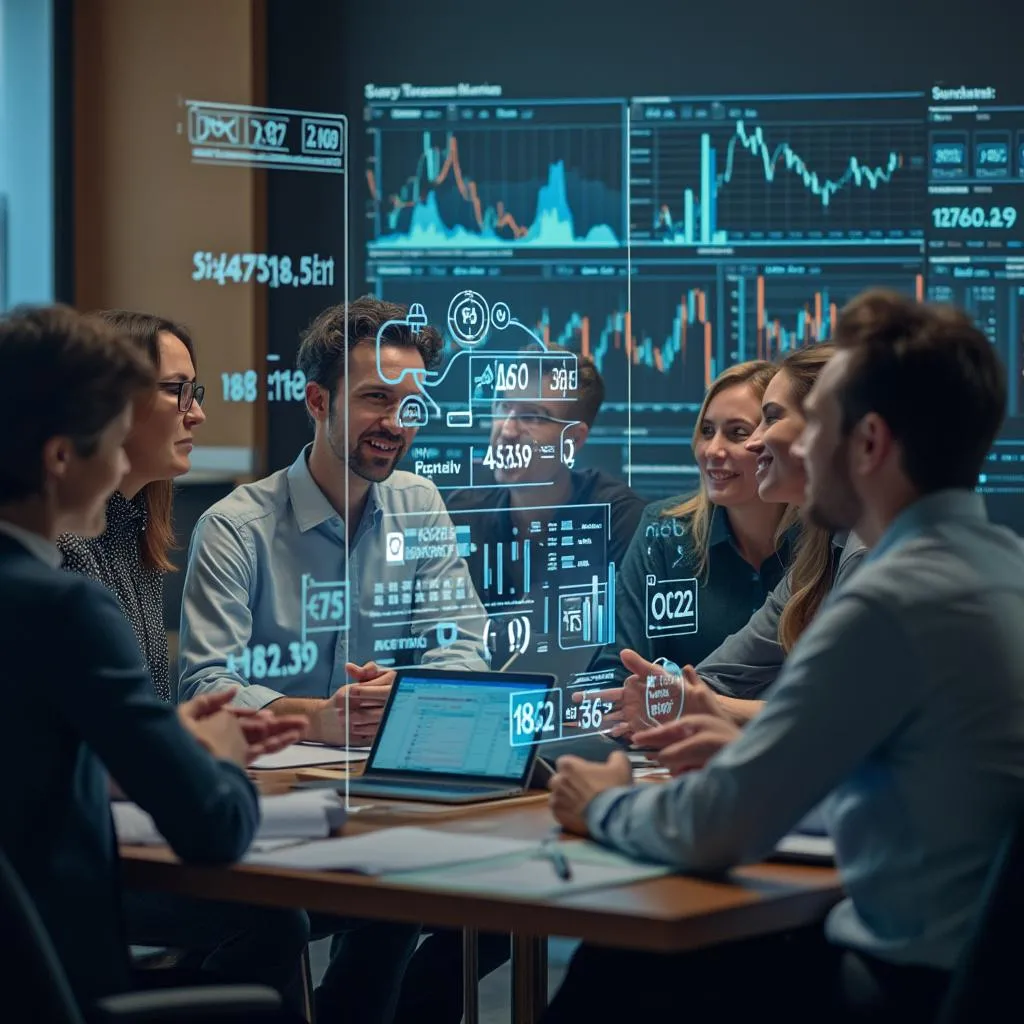 Équipe planifiant des stratégies financières avec l'IA